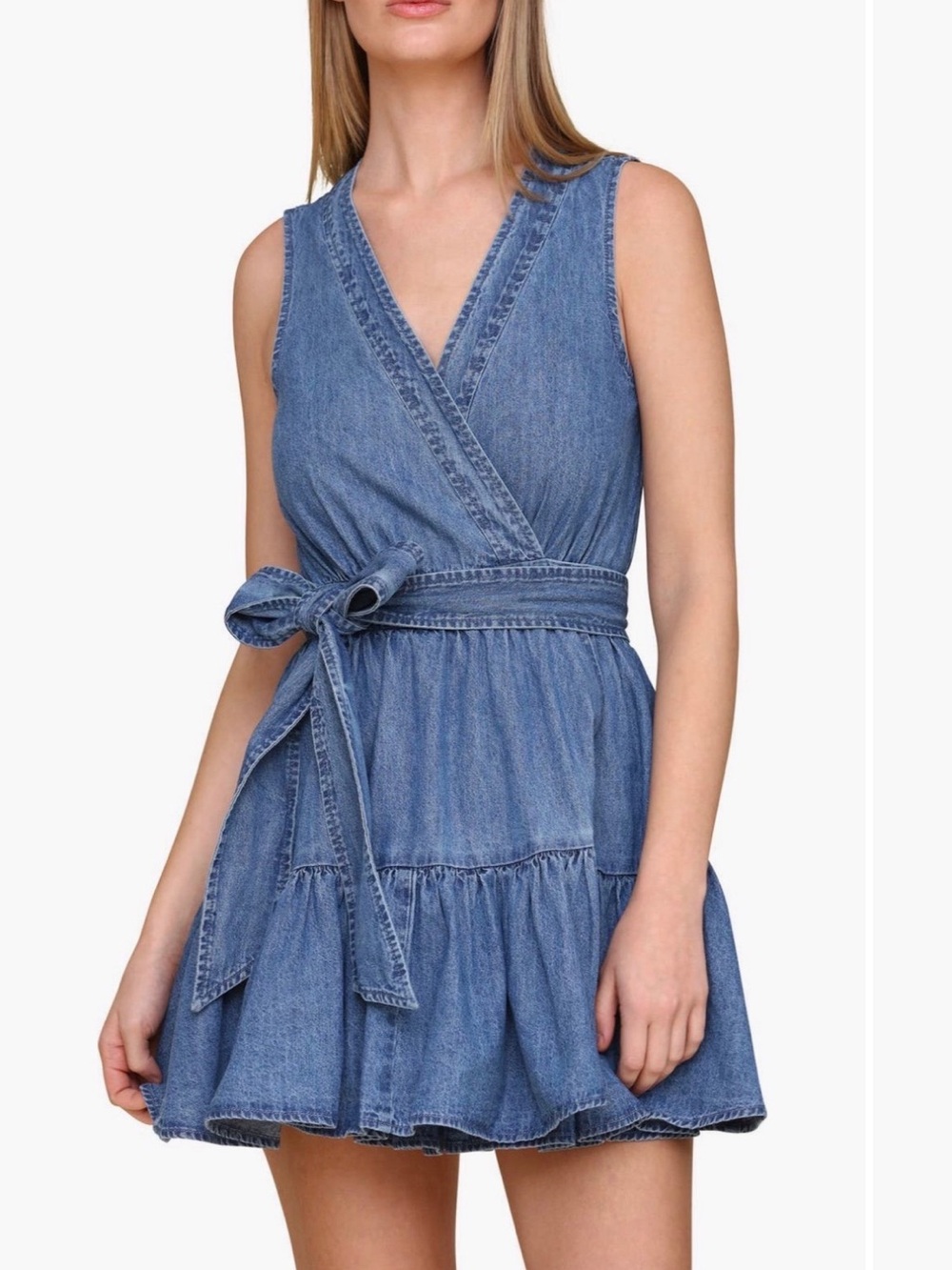 Avec Les Filles Tie Waist Wrap Denim Minidress Size 14